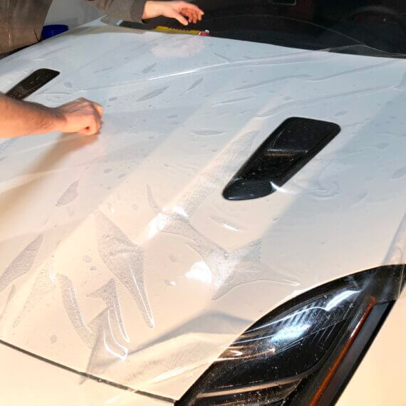 Paint Protection Film - Jaguar F-Type installation on hood